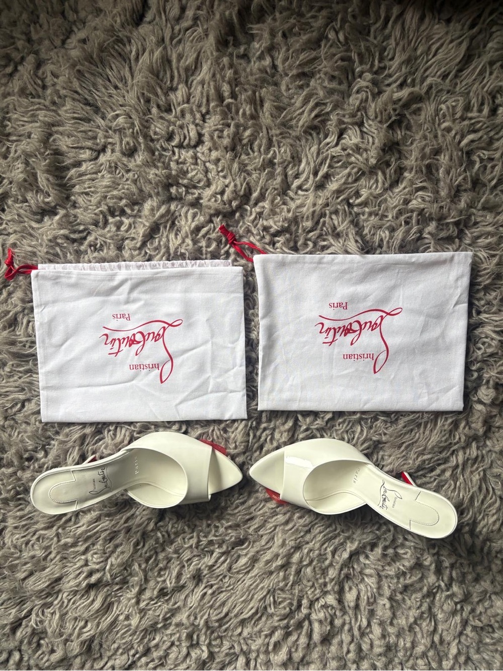 Christian Louboutin White Leather Open-Toe Mules with Red Accent